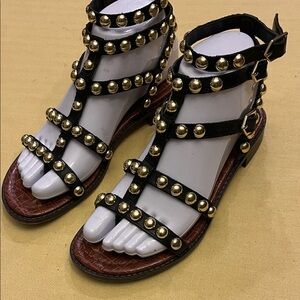 Sam Edelman Black Gladiator Sandals with Gold Studs size 5.5